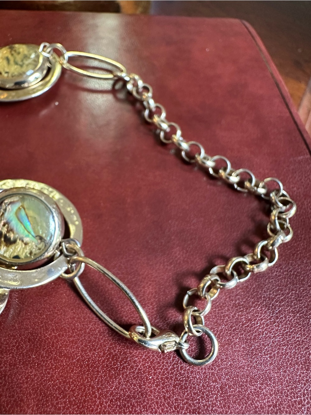 Chain Necklace with Abalone Accent - Iridescent Blue-Green